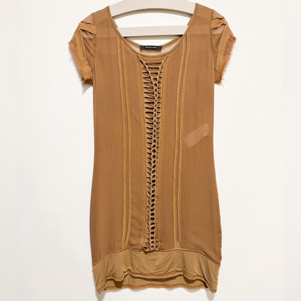 Plein Sud Camel Silk Chiffon Mesh Dress S